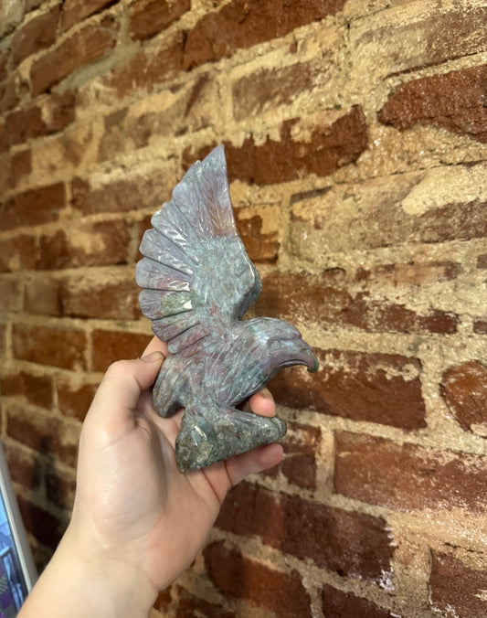 Custom Crystal Carved Ocean Jasper Eagle Vision Freedom and Ancient Wisdom