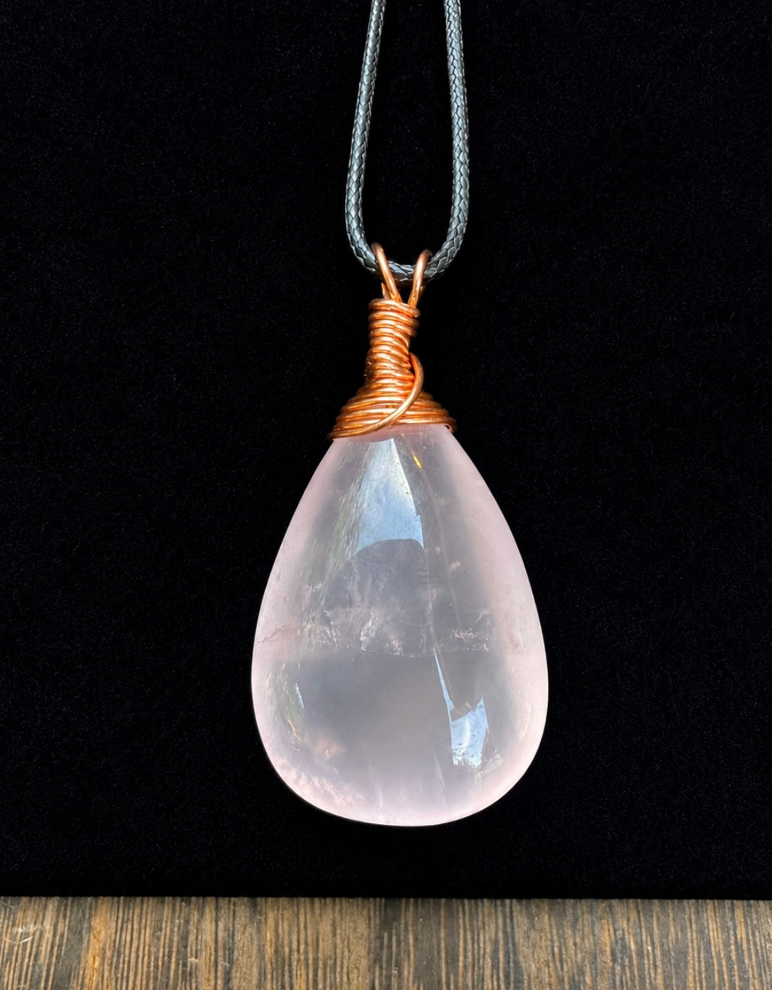 Hand wire wrapped Rose Quartz Teardrop
