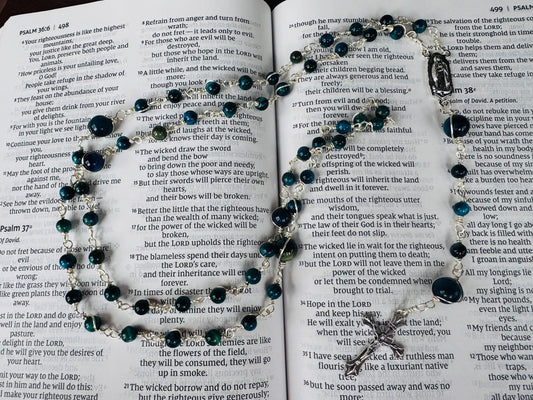 Handmade Blue Tigers Eye Decorative Wrapped Rosary