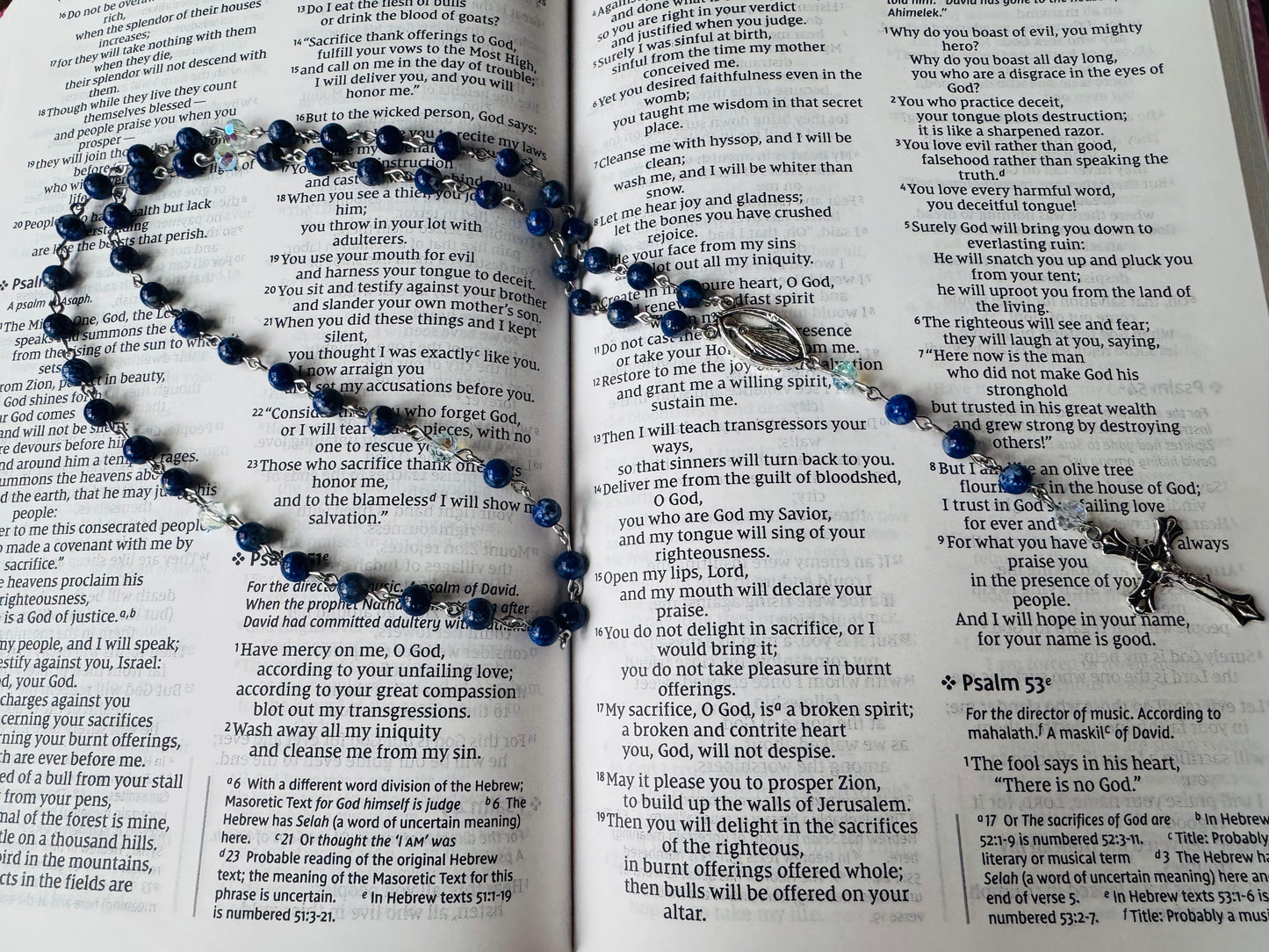 Handmade Natural Blue Sodalite and Blue Swarovski Bead Rosary. Traditional style with Italian accents