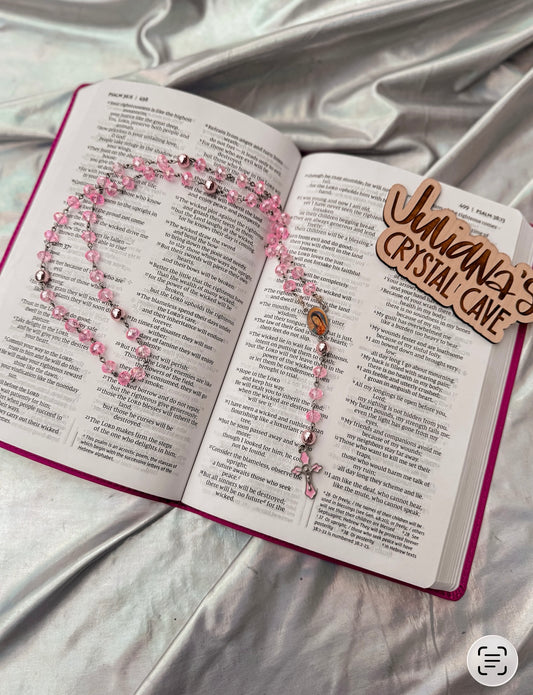 Handmade Pink Swarovski Beaded Rosary With Pink Hematite Accent beads