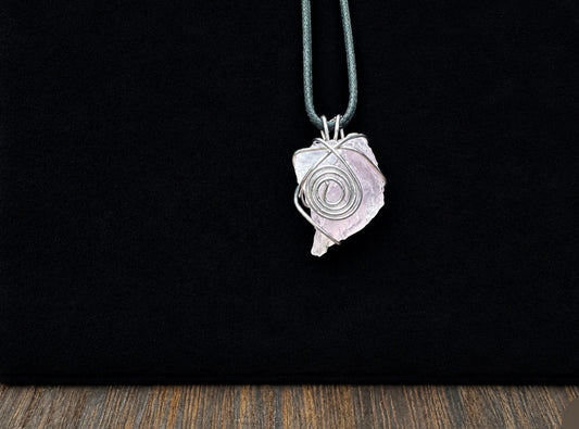 Hand wire Wrapped Rose Quartz Pendant with Spirals