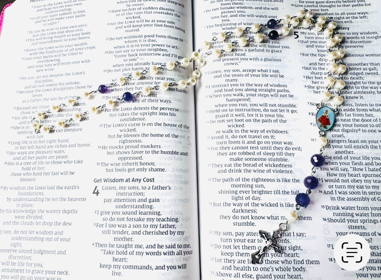 Handmade Amethyst and Swarovski Pearl Rosary