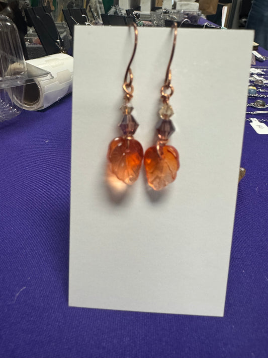 Falling Leaves Austrian Crystal Drop Earrings