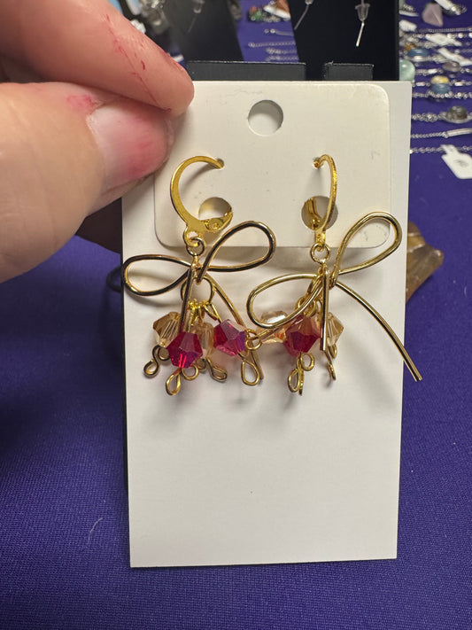 Holiday Austrian Crystal Bow Earrings