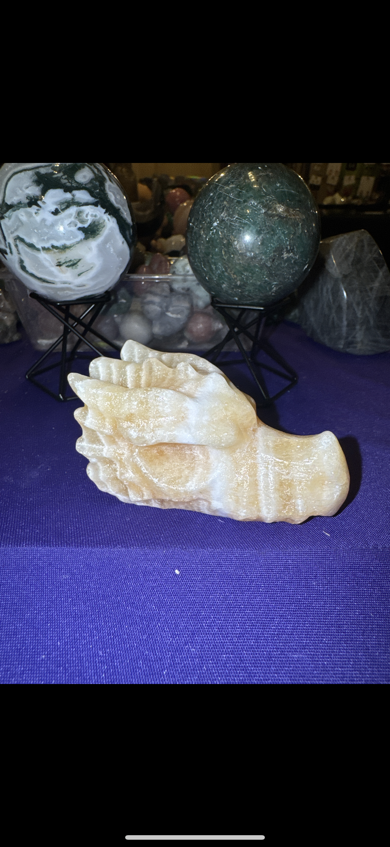Orange Calcite Dragon Carving