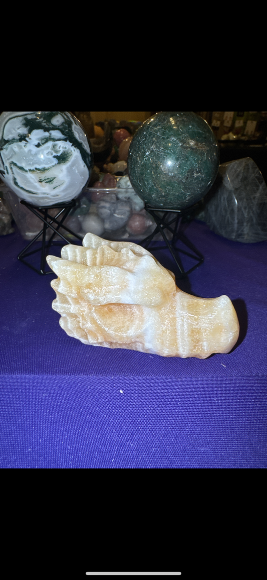 Orange Calcite Dragon Carving