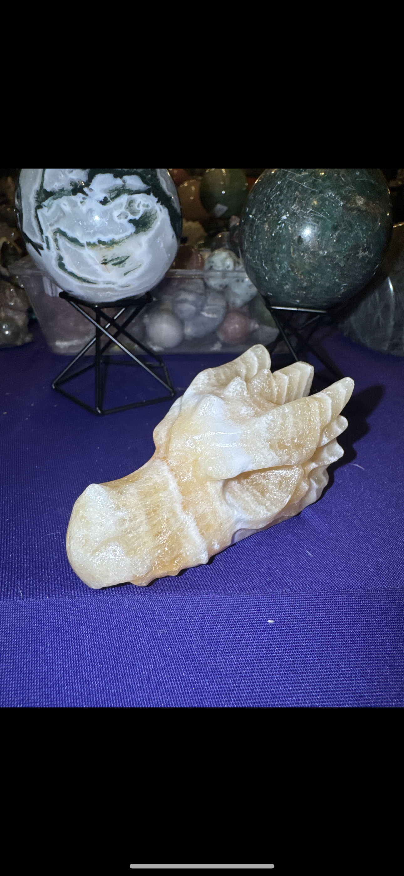 Orange Calcite Dragon Carving