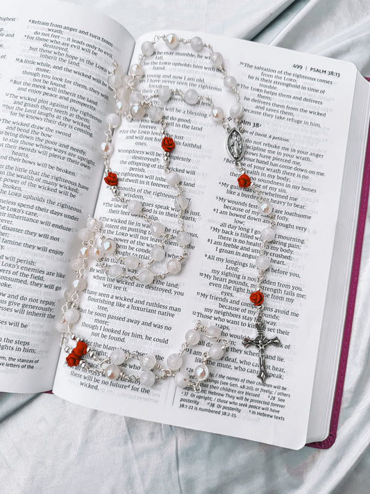 Aura Quartz Handmade Rosary with Roses