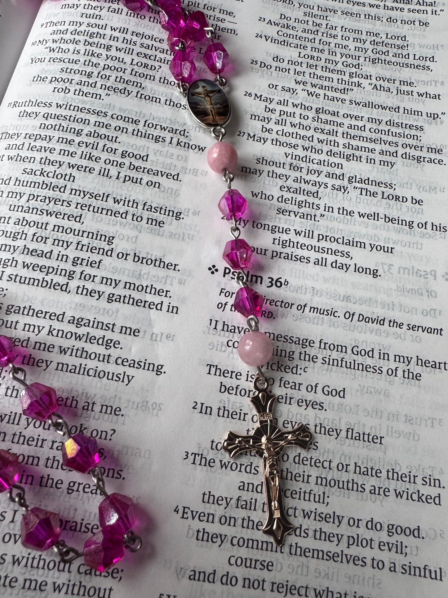 Handmade Fuschia Swarovski Crystal and Pink Tourmaline Rosary