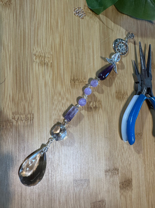Handmade Suncatcher with Amethyst and Flourite