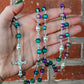Handmade Cat Eye Color Shift and White Swarovski Pearl Rosary (Bright Blue/Green)