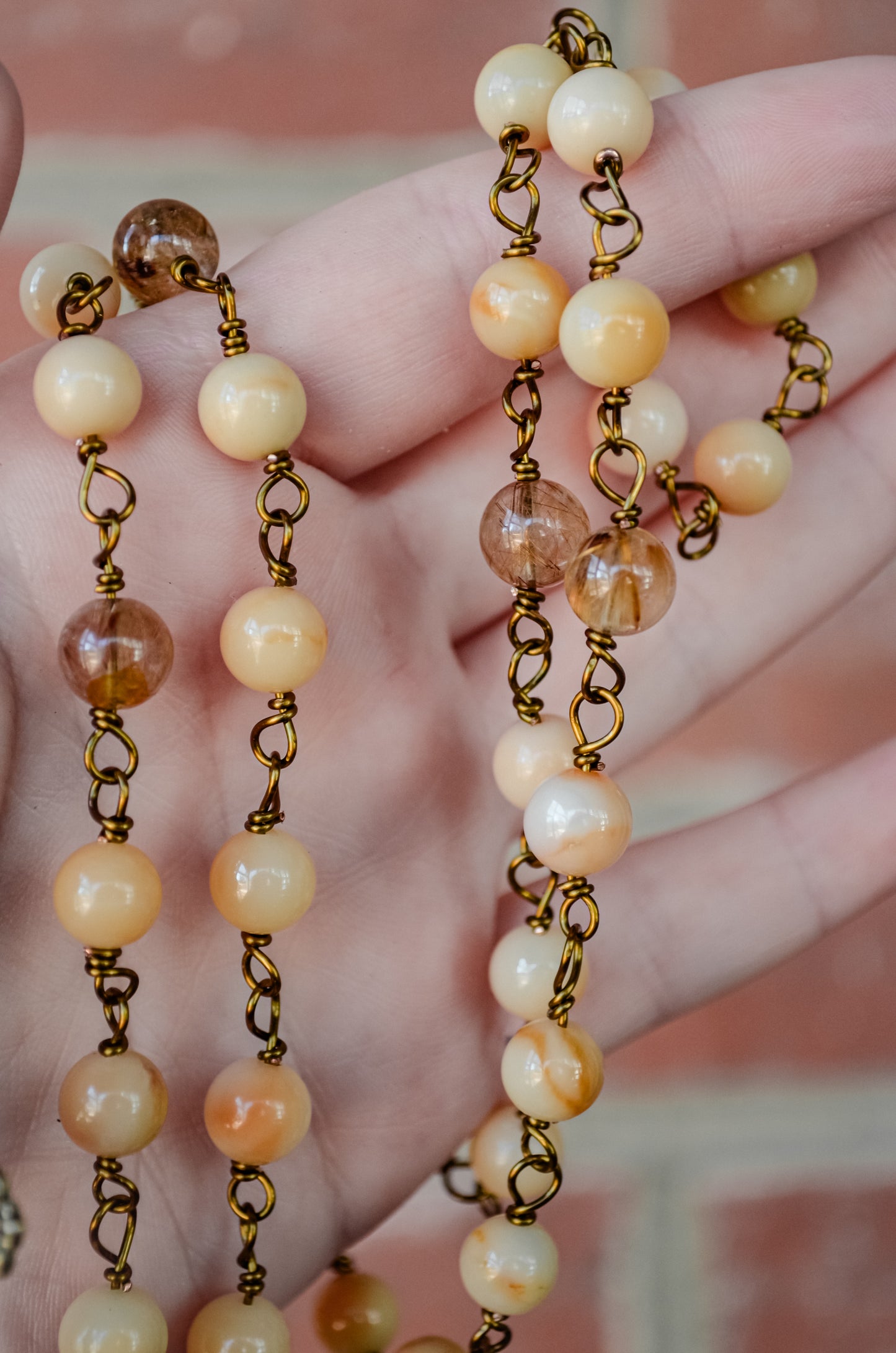Handmade Gold Jade and Golden Rutilated Quartz Heirloom Rosary