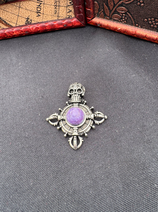 Natural Charoite Skull Pendant