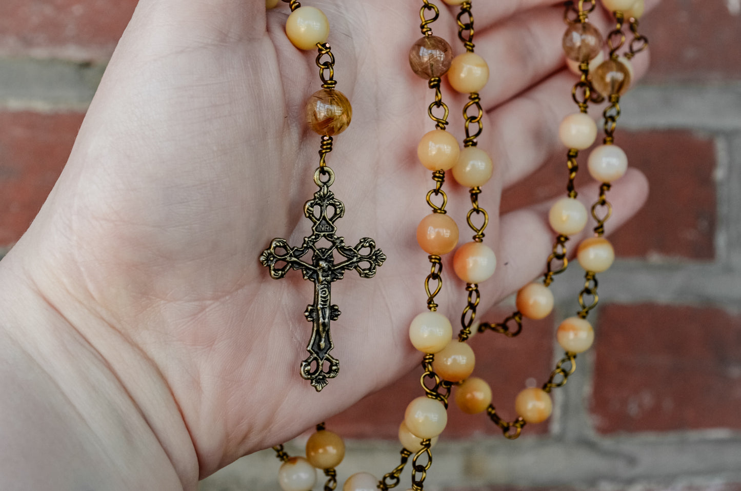 Handmade Gold Jade and Golden Rutilated Quartz Heirloom Rosary