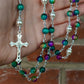 Handmade Cat Eye Color Shift and White Swarovski Pearl Rosary (Bright Blue/Green)