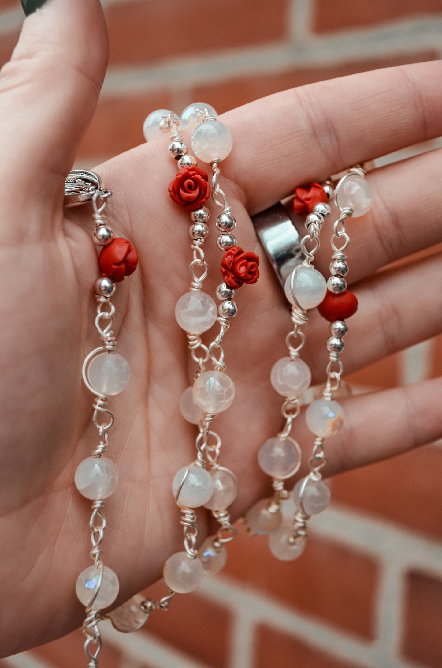 Handmade Aura Quartz & Rose Decorative Wrapped Beads