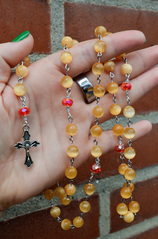 Handmade Orange Selenite and Swarovski Crystal Rosary