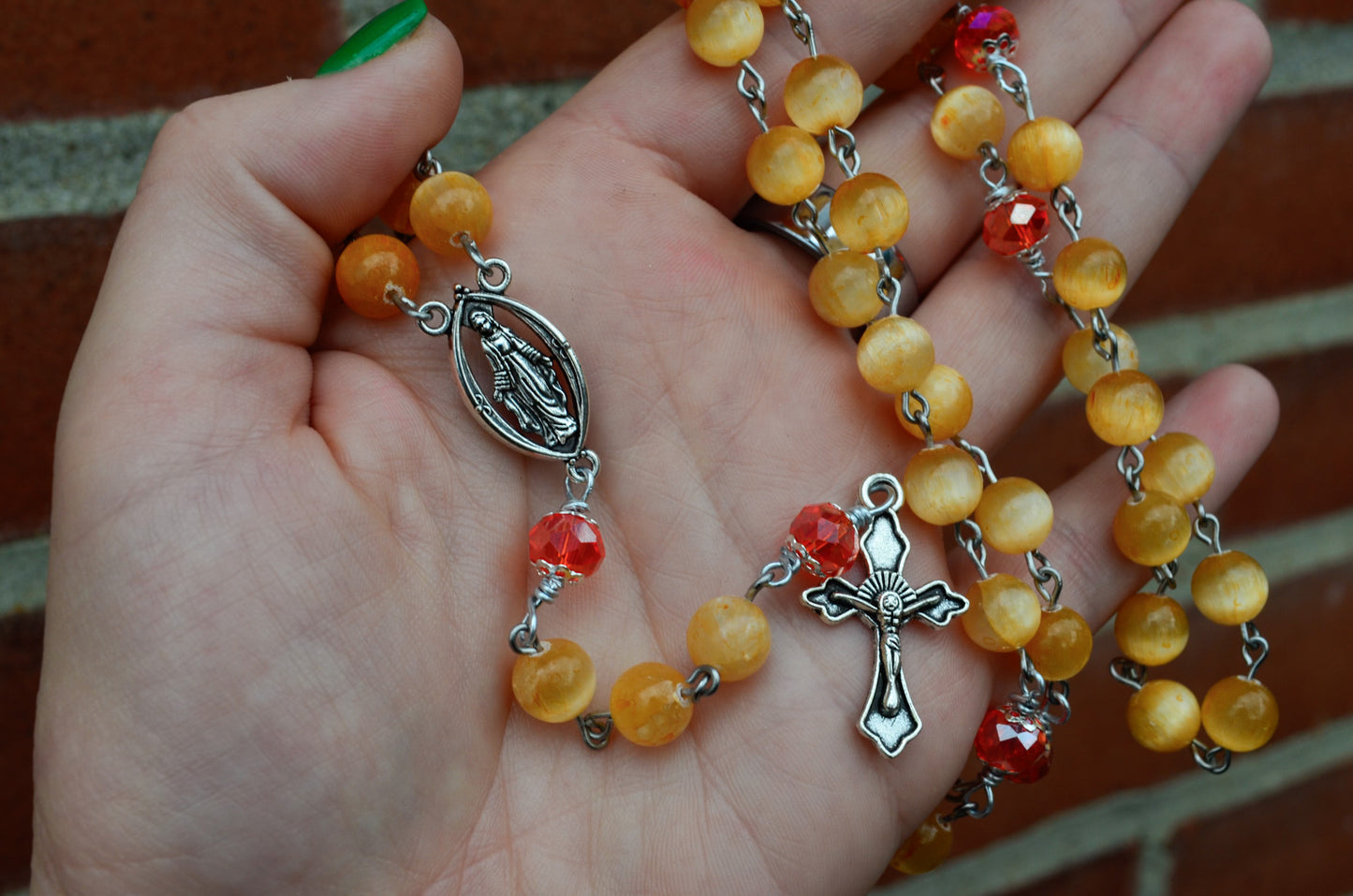 Handmade Orange Selenite and Swarovski Crystal Rosary