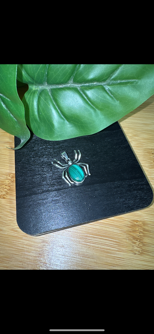 Natural Malachite Spider Pendant