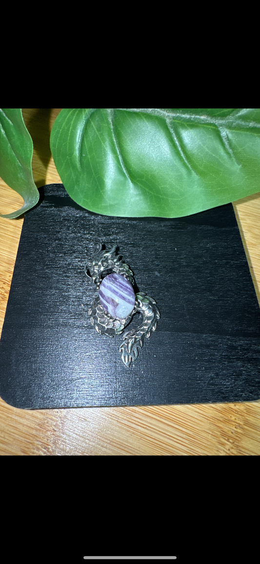 Renaissance Dragon Pendant with Natural Dream Amethyst