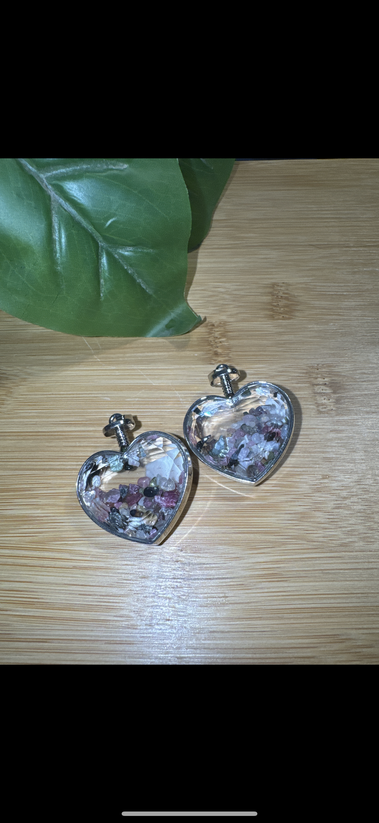 Beautiful Beveled Glass Heart w/Mixed Tourmaline Chips