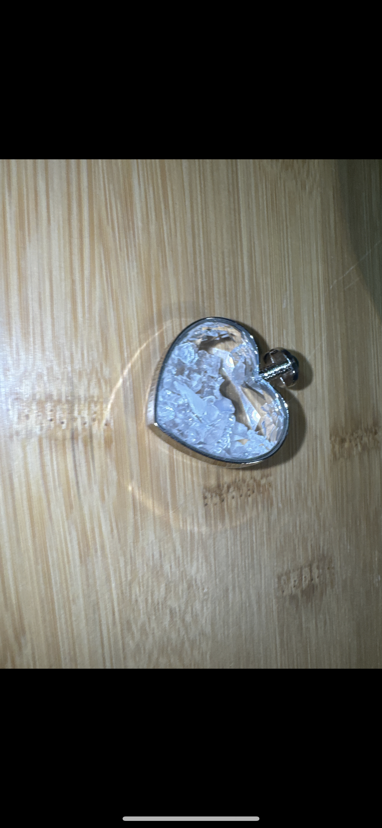 Beveled Glass Heart Pendant with Clear Quartz Chips