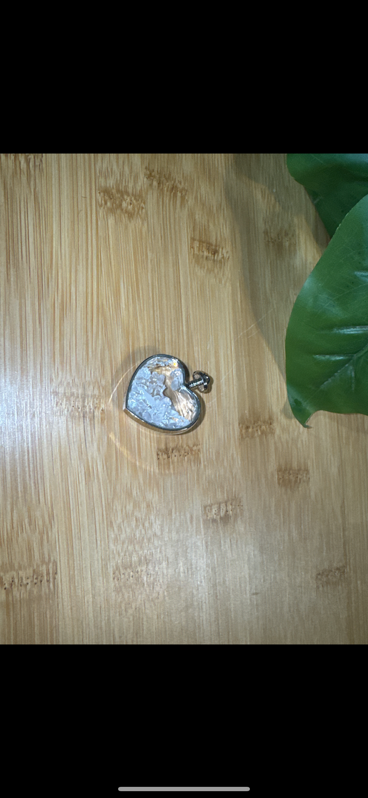 Beveled Glass Heart Pendant with Clear Quartz Chips