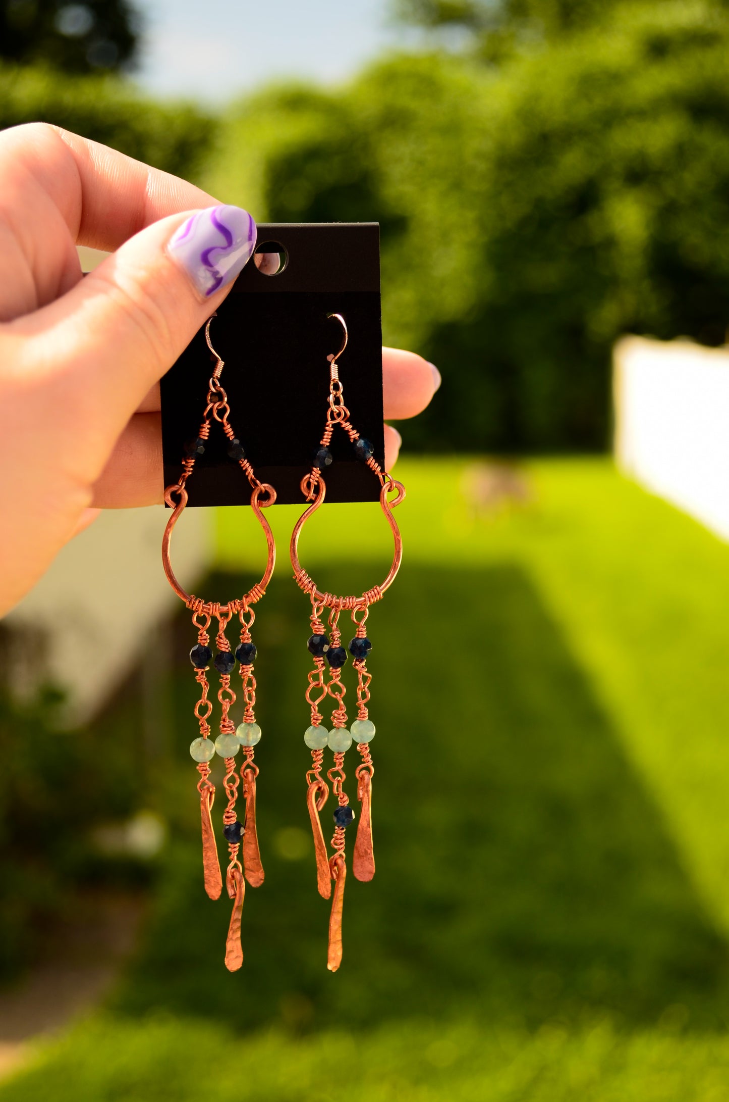 Hand Wire Wrapped Fringe Earrings with natural crystals.