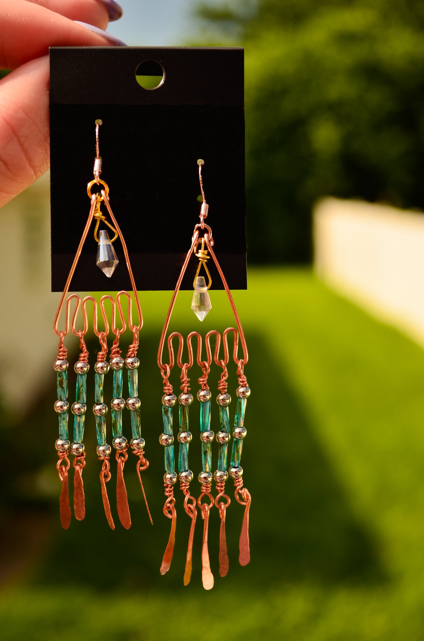 Hand Wire Wrapped Fringe Earrings with natural crystals.