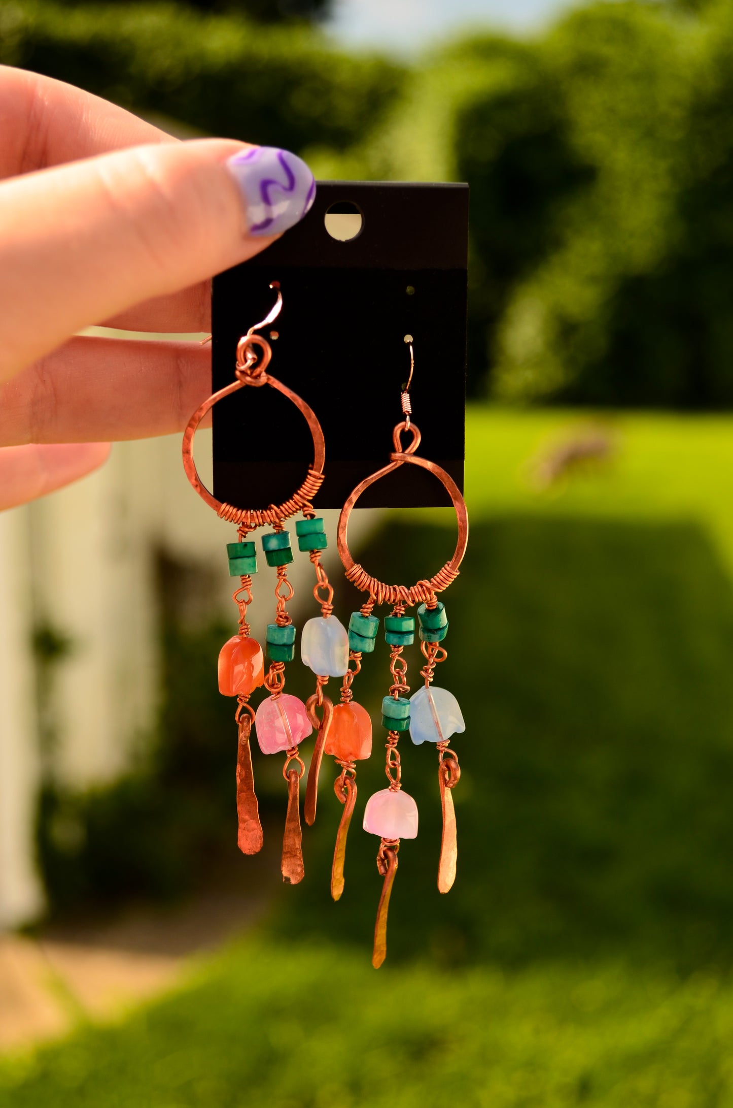 Hand Wire Wrapped Fringe Earrings with natural crystals.