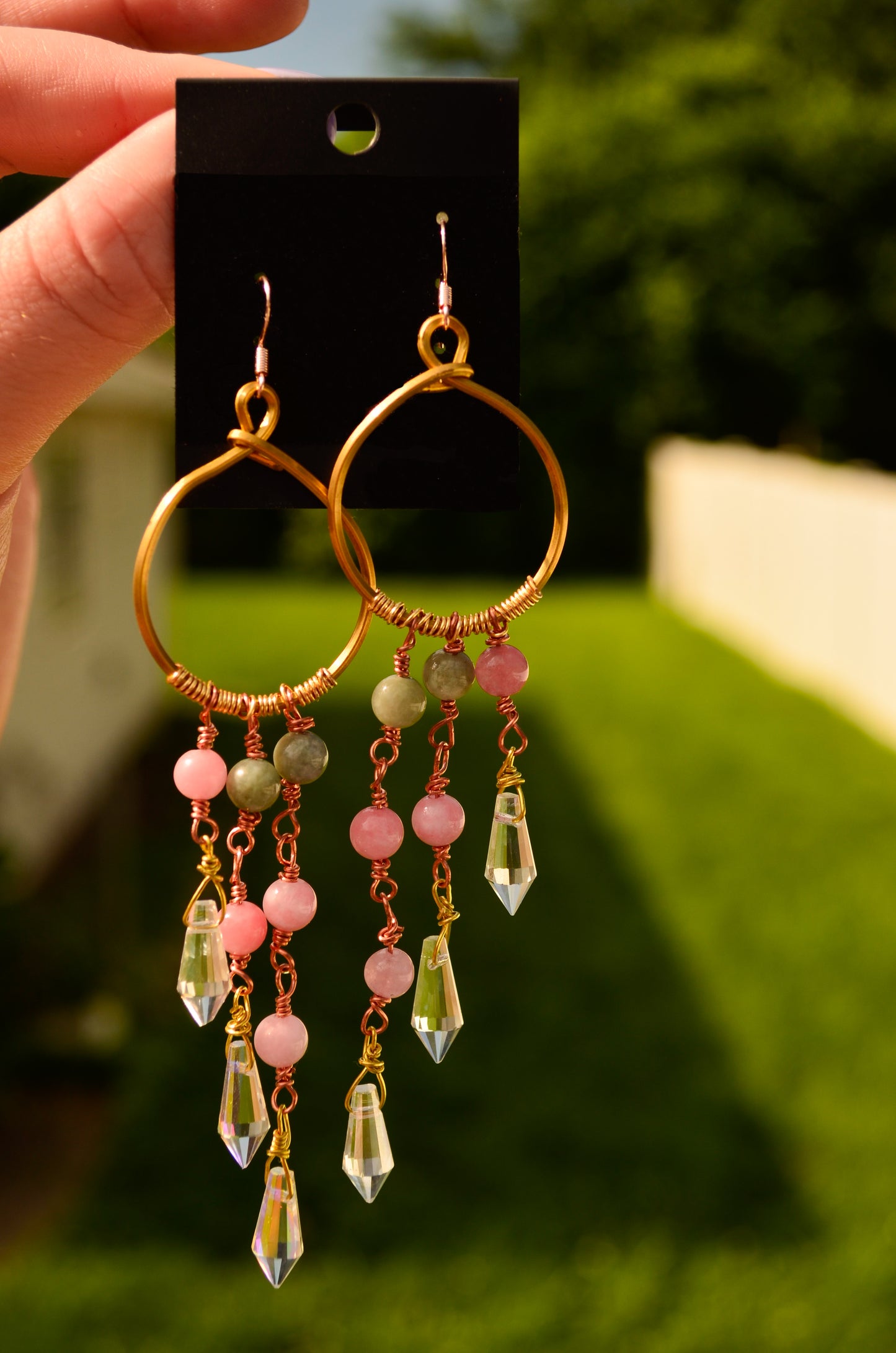 Hand Wire Wrapped Fringe Earrings with natural crystals.