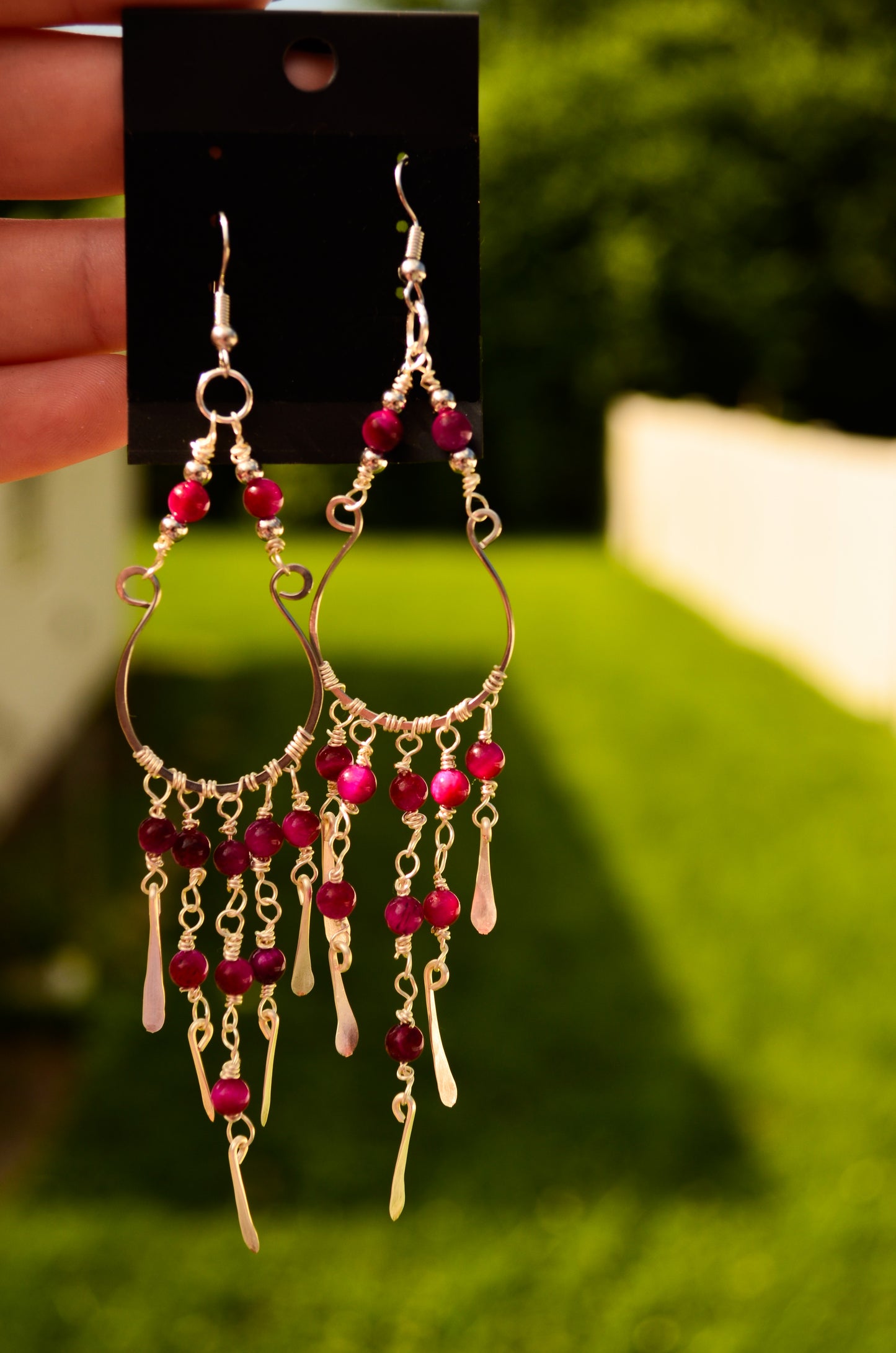 Hand Wire Wrapped Fringe Earrings with natural crystals.