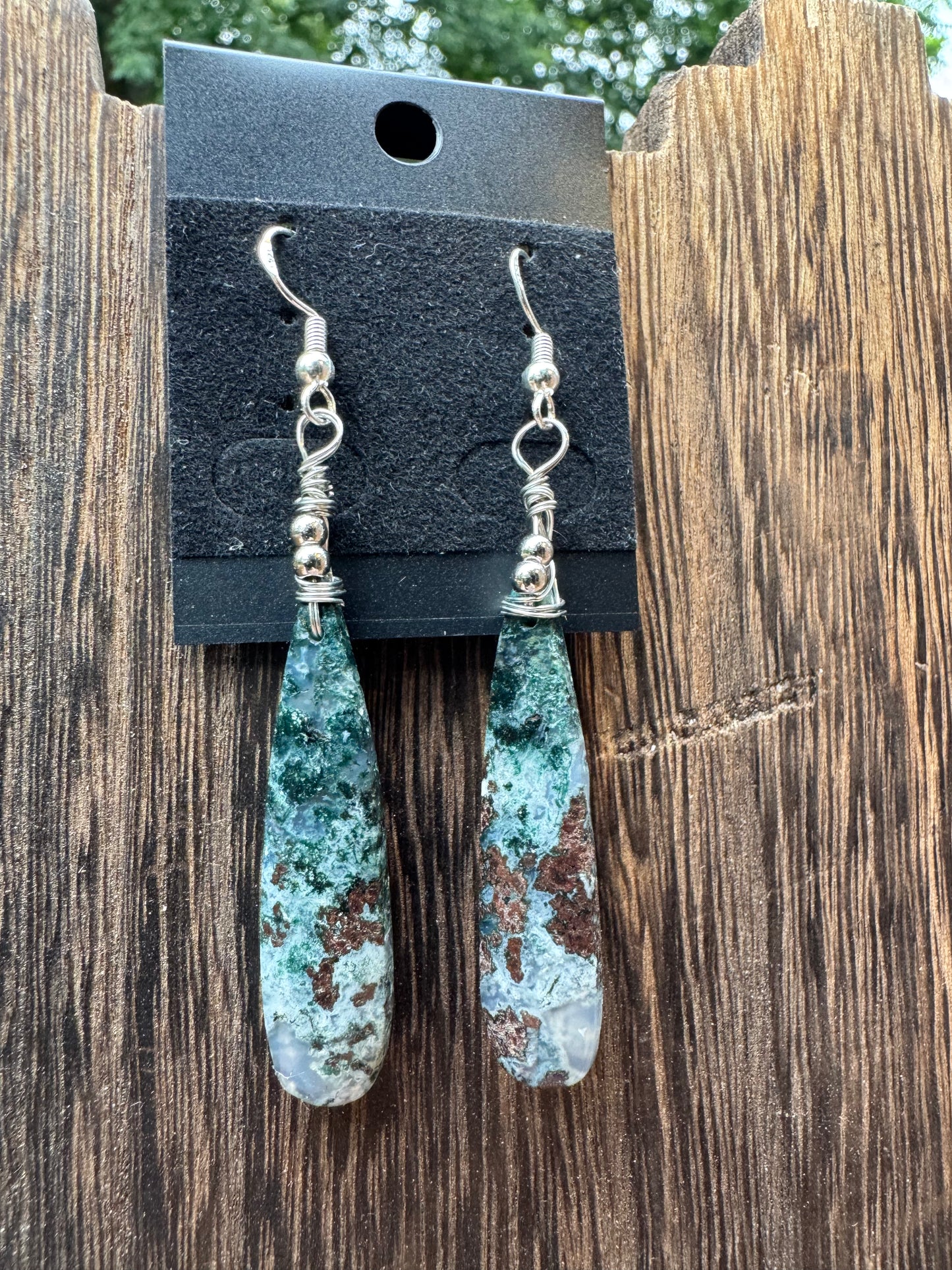 Dainty Moss Agate Pendant and Earrings