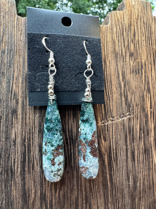Dainty Moss Agate Pendant and Earrings