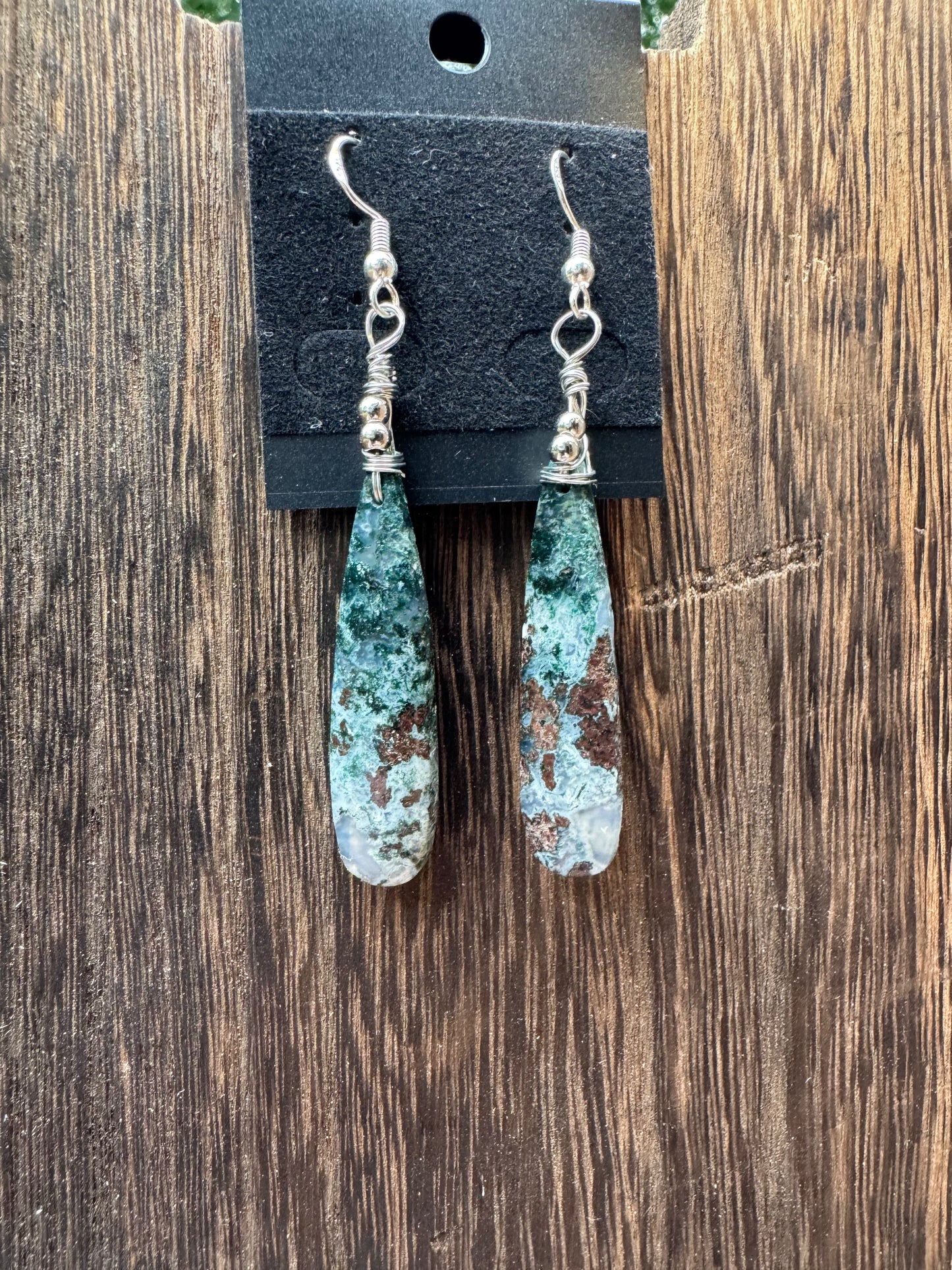 Dainty Moss Agate Pendant and Earrings