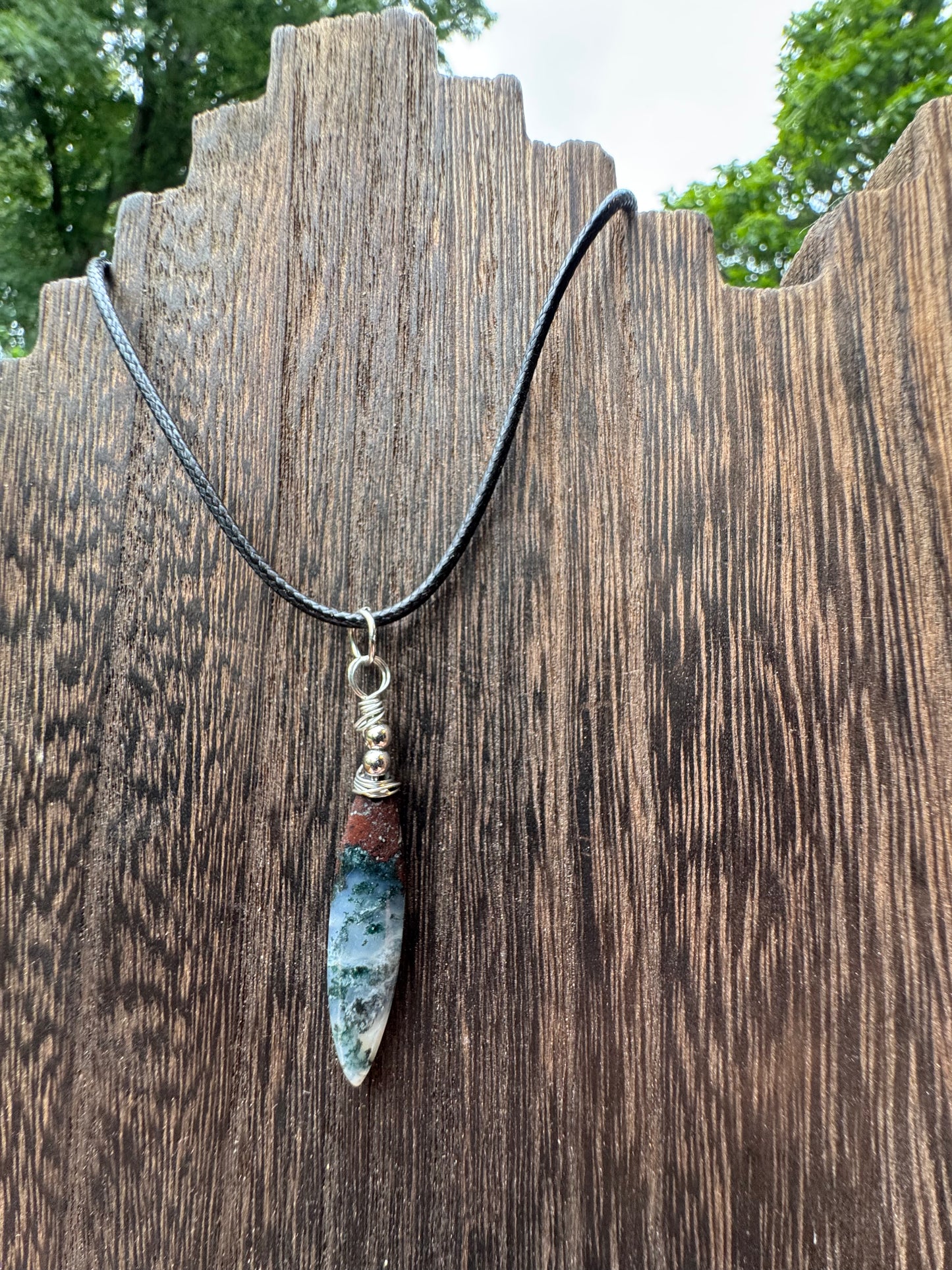Dainty Moss Agate Pendant and Earrings
