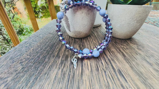 Handmade Deep Purple Austrian Crystal Goddess & Feather Bracelet
