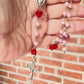 Handmade Pink Swarovski Pearl and Red Rose  Blessed Mother Rosary