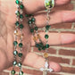 Handmade Forrest Green and  Champagne Faceted Swarovski Beaded Rosary