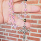 Handmade Rainbow Aura Quartz and Swarovski Pearl Blessed Mother  Rosary